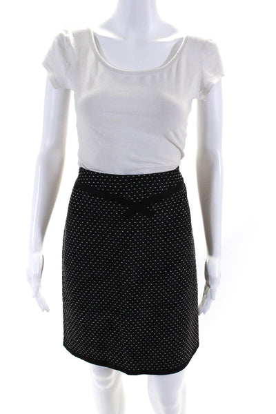 Nanette Lepore Womens Wool Polka Dotted Straight Zipped Midi Skirt Black Size 4