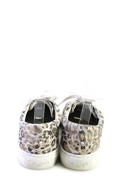 J Slides Womens Leather Animal Print Lace-Up Platform Sneakers Beige Size 8