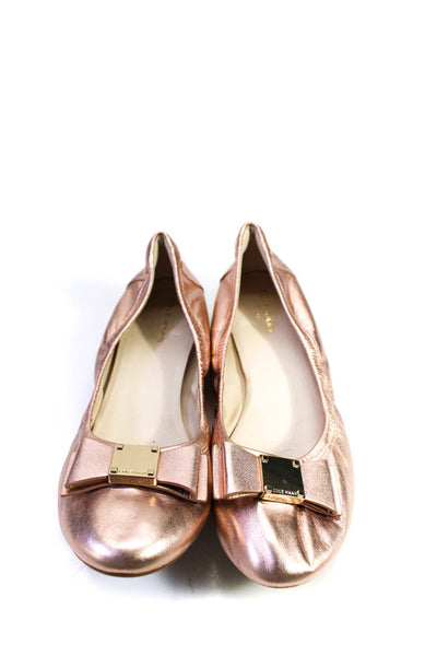 Cole Haan Womens Gold Tone Medallion Bow Tied Metallic Flats Pink Size 8