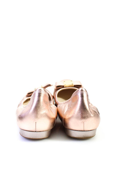 Cole Haan Womens Gold Tone Medallion Bow Tied Metallic Flats Pink Size 8