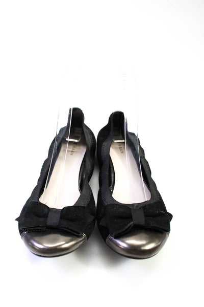 Cole Haan Womens Metallic Cap Toe Bow Tied Ruched Slip-On Flats Black Size 8