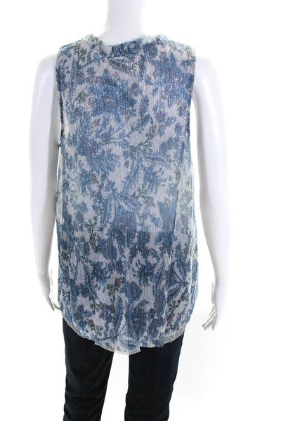 Vanessa Virginia Womens Metallic Floral Ribbed Sleeveless Blouse Blue Size M