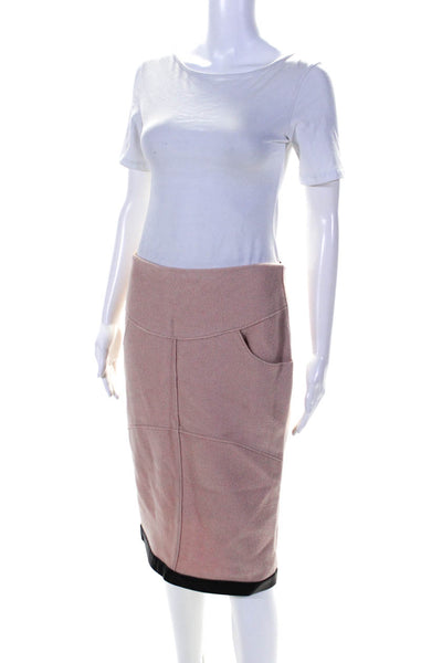 Tom Ford Womens Leather Trim Pencil Skirt Pink Wool Size EUR 44