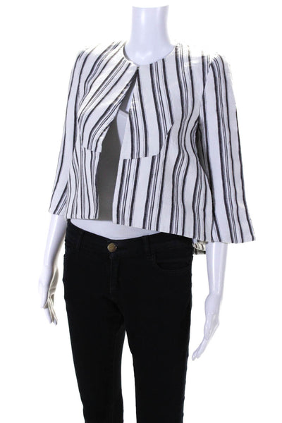 Ellery Womens Linen Striped Wrap Jacket White Brown Size 4