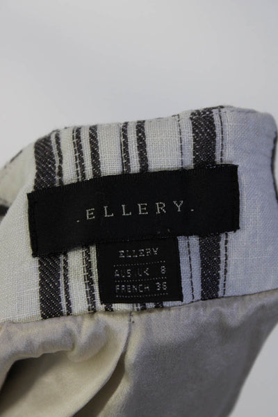 Ellery Womens Linen Striped Wrap Jacket White Brown Size 4