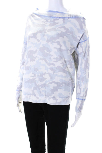 Central Park West Womens Blue Camouflaged Boat Neck Pullover Sweater Top Size S