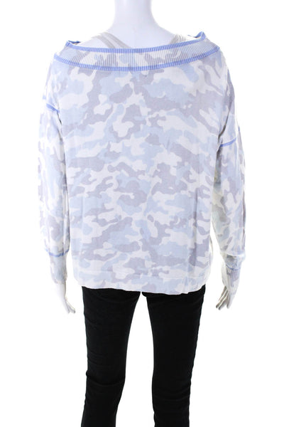 Central Park West Womens Blue Camouflaged Boat Neck Pullover Sweater Top Size S