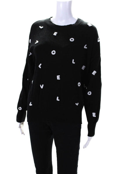 27 Miles Womens Black Cotton Printed Crew Neck Long Sleeve Sweater Top Size M