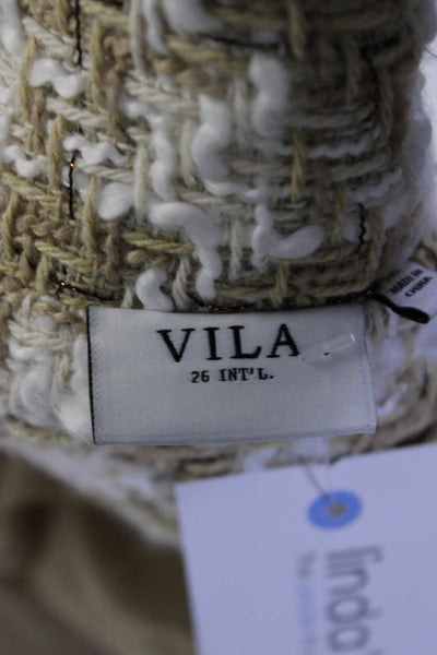 Vila Womens Beige White Textured Double Breasted Belt Long Sleeve Coat Size M