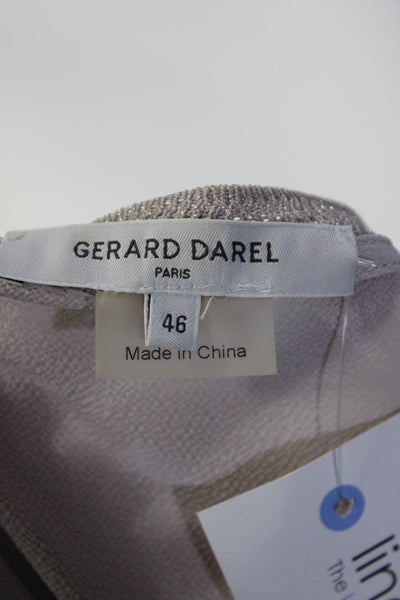 Gerard Darel Womens Metallic Trim Long Sleeved Round Neck Blouse Gray Size 46