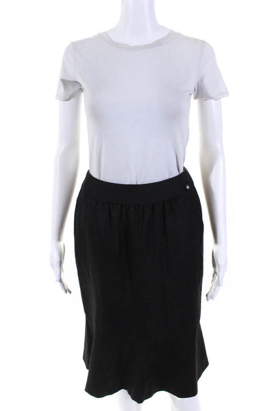 Chanel Womens Back Zip Pinstriped Peplum Pencil Skirt Gray Wool Size FR 36 01A