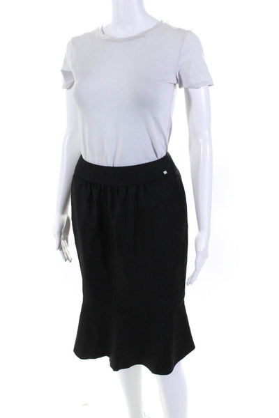 Chanel Womens Back Zip Pinstriped Peplum Pencil Skirt Gray Wool Size FR 36 01A