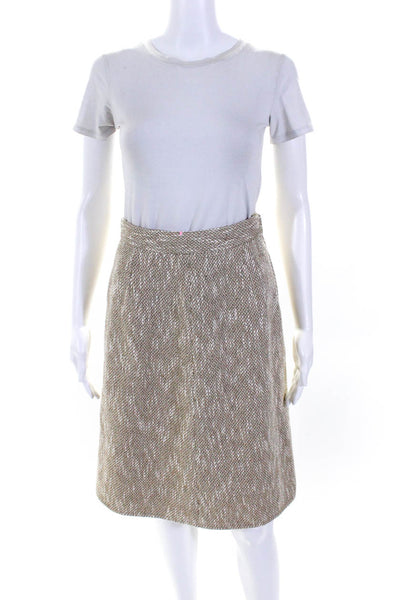 Valentino Boutique Womens Side Zip Vintage Pencil Skirt Brown White Size 8