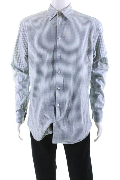 Armani Collezioni Mens Plaid Button Down Dress Shirt Blue Black Size 16 41