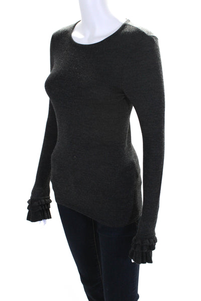 Nanette Lepore Women's Round Neck Long Sleeves Ribbed Sweater Gray Size XS