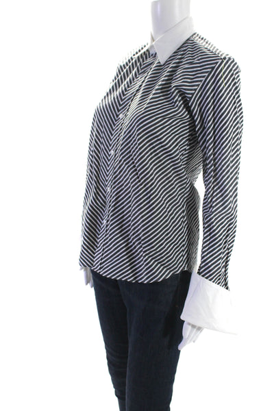 Ralph Lauren Black Label Womens Cotton Striped Print Button Up Gray White Size 6