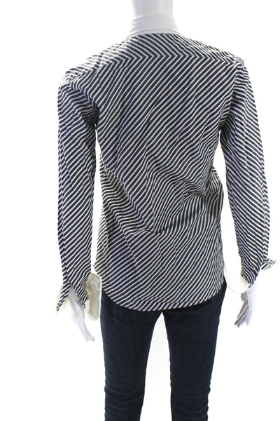 Ralph Lauren Black Label Womens Cotton Striped Print Button Up Gray White Size 6