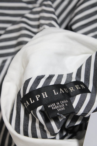 Ralph Lauren Black Label Womens Cotton Striped Print Button Up Gray White Size 6