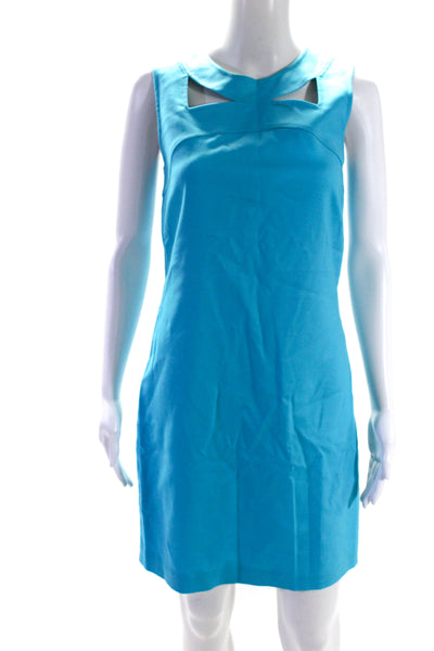 Trina Turk Womens Sleeveless Back Zip Cut Out Mini Shift Dress Blue Size 4