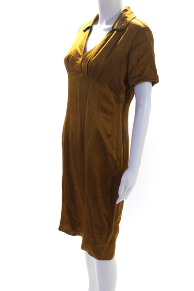 Burberry London Womens Short Sleeves V Neck Sheath Dress Gold Size 10