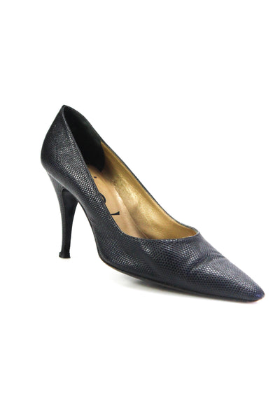 YSL Womens Embossed Leather Pointed Toe Pumps  Black Size 39 9