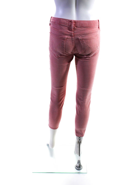 Mother Women's Midrise Five Pockets Skinny Ankle Denim Pant Pink Size 26