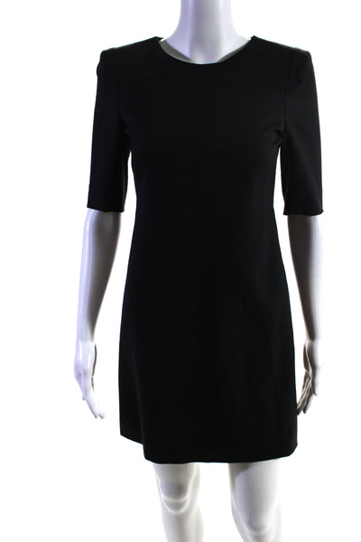 Theory Women's Round Neck Short Sleeves A-Line Mini Dress Black Size 0