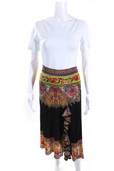 Etro 44 Womens Unlined Floral Print Asymmetrical Zip Up Skirt Black Size S