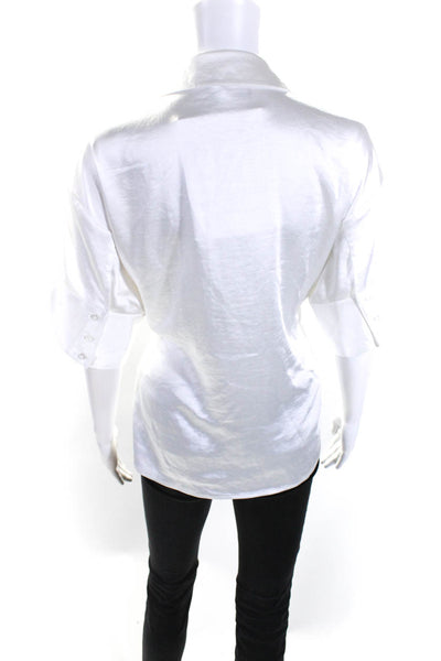 Modern Citizen Women's Short Sleeves Button Down Tie Waist Blouse White Size S