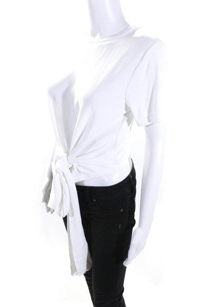 Modern Citizen Women's Round Neck Short Sleeves Cropped Blouse White Size S
