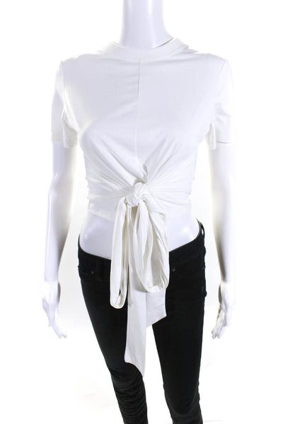 Modern Citizen Women's Short Sleeves Tie Waist Cropped Blouse White Size S