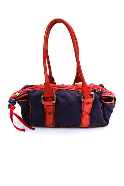Marc Jacobs Womens Canvas Leather Colorblock Zip Top Handle Handbag Purple Red