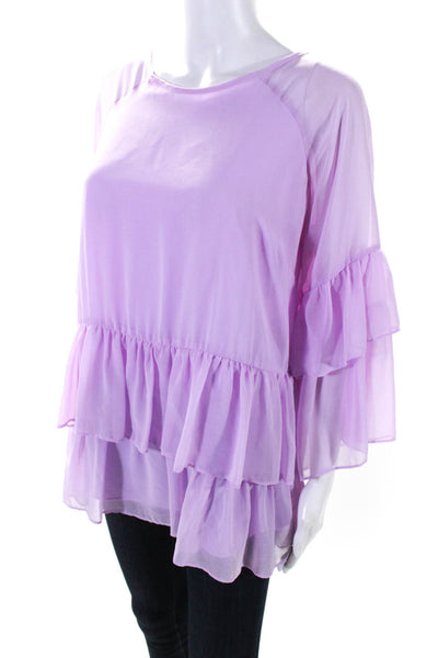 Rosie Pope Womens Short Sleeve Ruffle Tiered Blouse Purple Size M