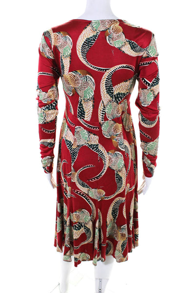 Issa London Womens Red Silk Mixed Print Scoop Neck Long Sleeve Shift Dress Size8
