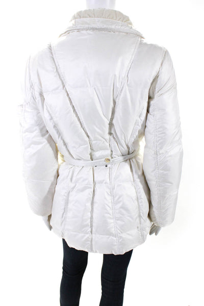 Cole Haan Womens White Mock Neck Full Zip Belt Long Sleeve Puffer Coat Size M