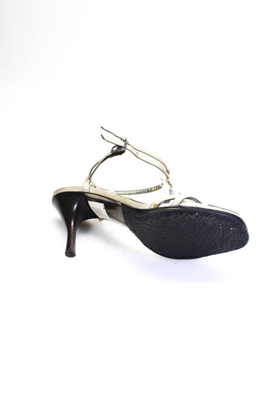Donald J Pliner Womens Stiletto Metallic Strappy Sandals Silver Tone Leather Siz