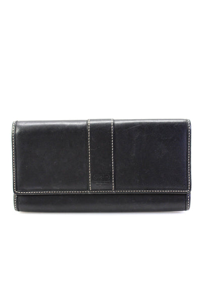 Coach Women's Trifold Leather Snap Closure Card Wallet Black Size M