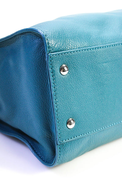 Michael Kors Womens Leather Silver Tone Chain Strap Shoulder Bag Blue Size L