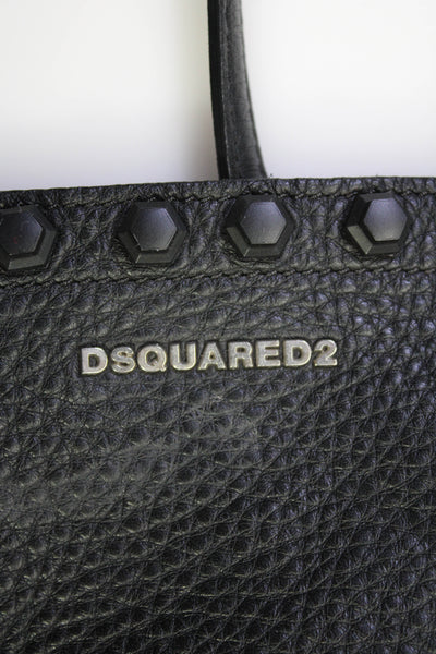 Dsquared2 Womens Pebble Grain Leather Studded Tote Bag Large Black Handbag