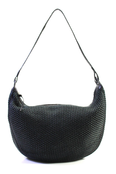 Bottega Veneta Womens Woven Fabric Zip Top Shoulder Bag Black Medium Handbag