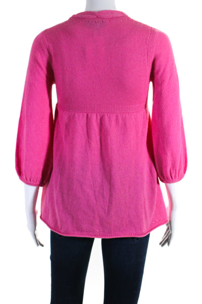 Christiane Celle Womens 3/4 Sleeve Cable Knit Cardigan Sweater Pink Cashmere XS