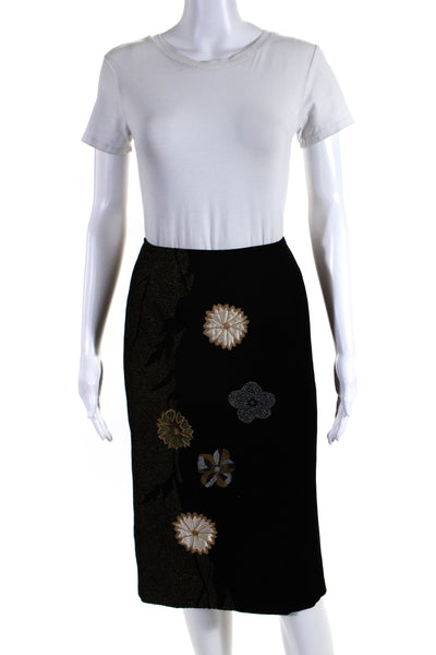 Carlisle Womens Embroidered Velvet Knee Length Pencil Skirt Black Size 12
