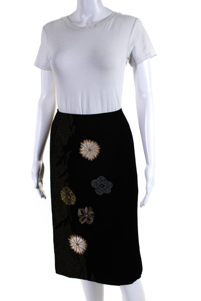 Carlisle Womens Embroidered Velvet Knee Length Pencil Skirt Black Size 12