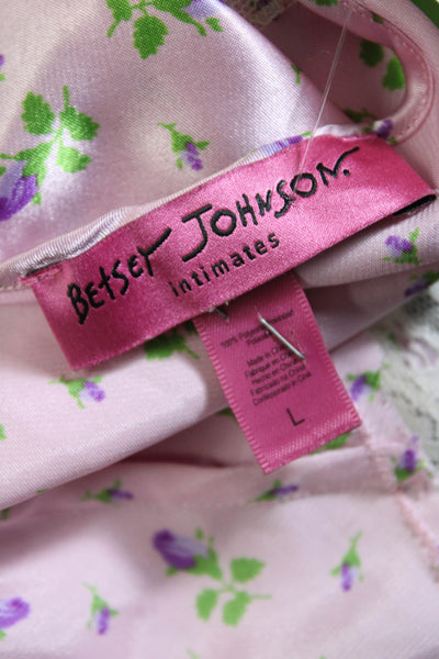 Betsey Johnson Womens Lace Trim Floral Satin Mini Nightgown Pink Purple Large