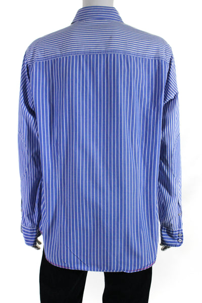 Boden Mens Mixed Stripe Long Sleeve Button Up Dress Shirt Blue White Size XL