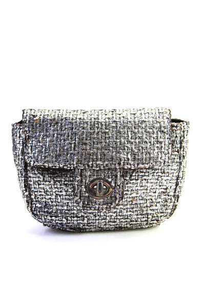 Muche Et Muchette Womens Mini Metallic Tweed Turnlock Crossbody Handbag Silver