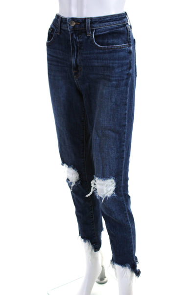 L'Agenece Women's Midrise Distress Skinny Cropped Medium Wash Pant Size 27