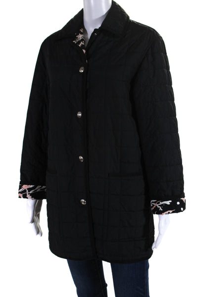 Salvatore Ferragamo Women's Collared Long Sleeves Quilted Coat Black Size 38