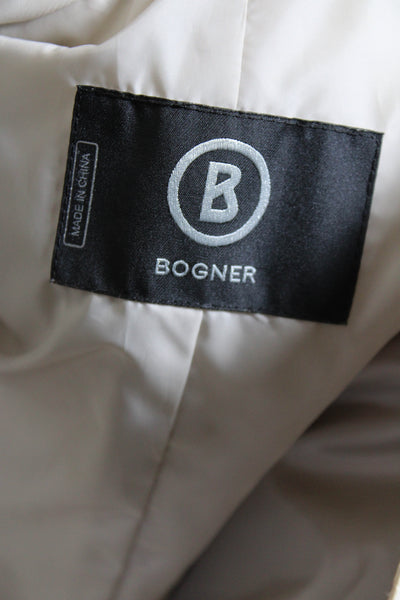 Bogner Women's Long Sleeves Collared Full Zip Pockets Quilted Coat Beige Size 4