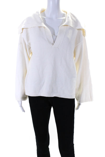 Modern Citizen Womens Collared Long Sleeves V-Neck Pullover Sweater Cream Size M